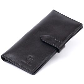 Купить - Вертикальный бумажник глянцевый Anet на кнопке GRANDE PELLE 11324 Черный, фото , характеристики, отзывы