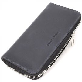 Придбати Стильний гаманець-клатч на блискавці із натуральної шкіри GRANDE PELLE 11644 Синій, image , характеристики, відгуки