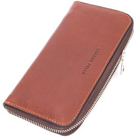 Купить - Удобный кошелек-клатч на молнии из натуральной кожи GRANDE PELLE 11659 Коричневый, фото , характеристики, отзывы