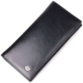 Купить - Надежный мужской бумажник из натуральной гладкой кожи в два сложения ST Leather 19414 Черный, фото , характеристики, отзывы