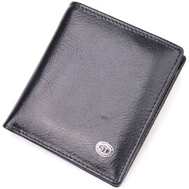 Купить - Компактный бумажник для денег из натуральной гладкой кожи ST Leather 19418 Черный, фото , характеристики, отзывы