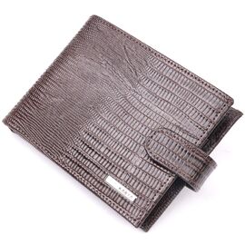 Купить - Лакированное мужское портмоне с хлястиком из натуральной фактурной кожи KARYA 21082 Коричневый, фото , характеристики, отзывы