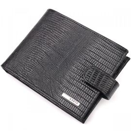 Придбати Лаковане чоловіче портмоне з хлястиком із натуральної фактурної шкіри KARYA 21083 Чорний, image , характеристики, відгуки