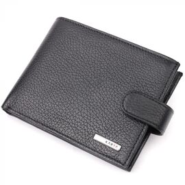 Купить - Классическое мужское портмоне с хлястиком из натуральной кожи KARYA 21084 Черный, фото , характеристики, отзывы