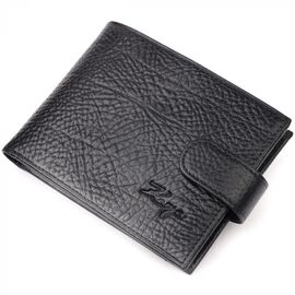 Купить - Вместительное мужское портмоне с хлястиком из натуральной кожи KARYA 21087 Черный, фото , характеристики, отзывы