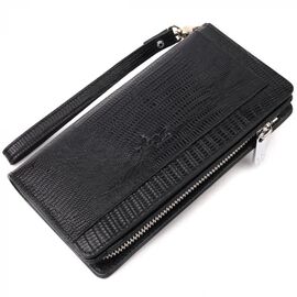 Придбати Сучасний гаманець-клатч із натуральної фактурної шкіри KARYA 21134 Чорний, image , характеристики, відгуки