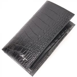 Купить Вертикальный бумажник из натуральной кожи с тиснением под крокодила KARYA 21139 Черный, фото , характеристики, отзывы
