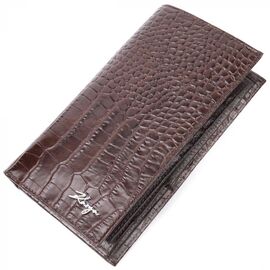 Купить - Надежный вертикальный бумажник из натуральной кожи с тиснением под крокодила KARYA 21140 Коричневый, фото , характеристики, отзывы
