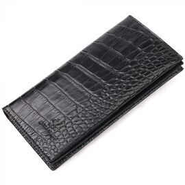Придбати Вертикальний гаманець з натуральної шкіри з тисненням під крокодила KARYA 21142 Чорний, image , характеристики, відгуки