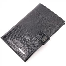 Придбати Лаковане чоловіче портмоне з хлястиком із натуральної фактурної шкіри KARYA 21191 Чорний, image , характеристики, відгуки