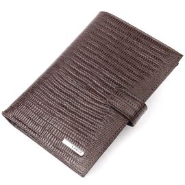 Купить - Лакированное мужское портмоне с хлястиком из натуральной фактурной кожи KARYA 21194 Коричневый, фото , характеристики, отзывы