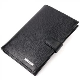 Купить - Вертикальное мужское портмоне с хлястиком из натуральной кожи KARYA 21195 Черный, фото , характеристики, отзывы