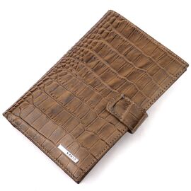 Купить - Необычное мужское портмоне с хлястиком из натуральной кожи с тиснением под крокодила KARYA 21196 Светло-коричневый, фото , характеристики, отзывы