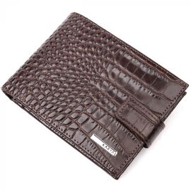 Придбати Класичний чоловічий гаманець із натуральної шкіри з тисненням під крокодила KARYA 21199 Коричневий, image , характеристики, відгуки