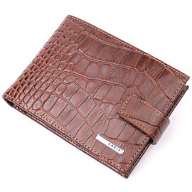 Купить - Интересный мужской кошелек из натуральной кожи с тиснением под крокодила KARYA 21202 Коричневый, фото , характеристики, отзывы