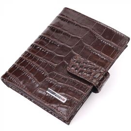 Придбати Компактний чоловічий гаманець із натуральної шкіри з тисненням під крокодила KARYA 21386 Коричневий, image , характеристики, відгуки