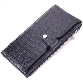 Купить Вертикальное мужское портмоне из натуральной кожи с тиснением под крокодила KARYA 21420 Черный, фото , характеристики, отзывы