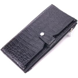 Купить - Вертикальное мужское портмоне из натуральной кожи с тиснением под крокодила KARYA 21420 Черный, фото , характеристики, отзывы