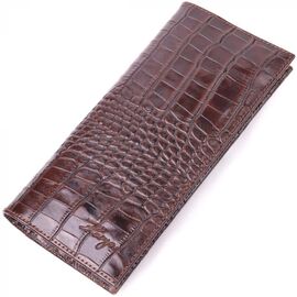 Придбати Цікавий вертикальний гаманець із натуральної фактурної шкіри KARYA 21434 Коричневий, image , характеристики, відгуки
