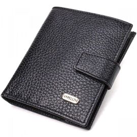 Придбати Стильний чоловічий гаманець у комбінації двох кольорів із натуральної зернистої шкіри CANPELLINI 21728 Чорний, image , характеристики, відгуки