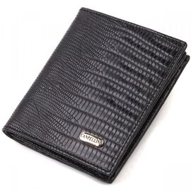 Купить Кожаное компактное портмоне для мужчин с тиснением CANPELLINI 21739 Черное, фото , характеристики, отзывы