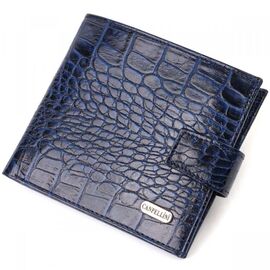 Купить Мужской стильный кошелек горизонтального формата из натуральной кожи с тиснением под крокодила CANPELLINI 21758 Синий, фото , характеристики, отзывы