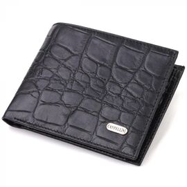 Придбати Чоловічий гаманець без застібки горизонтального формату з натуральної шкіри з тисненням під крокодила CANPELLINI 21766 Чорний, image , характеристики, відгуки