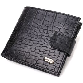 Купить - Мужской оригинальный бумажник горизонтального формата из натуральной кожи с тиснением под крокодила CANPELLINI 21768 Черный, фото , характеристики, отзывы