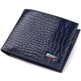 Купить - Красивый горизонтальный мужской бумажник среднего размера из натуральной кожи с тиснением под крокодила CANPELLINI 21861 Синий, фото , характеристики, отзывы