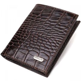 Придбати Компактний чоловічий гаманець із натуральної шкіри з тисненням під крокодила CANPELLINI 21871 Коричневий, image , характеристики, відгуки