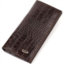 Придбати Стильний чоловічий вертикальний гаманець із натуральної шкіри із тисненням під крокодила CANPELLINI 21900 Коричневий, image , характеристики, відгуки
