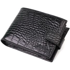Купить - Вместительный небольшой бумажник для мужчин из натуральной кожи с тиснением под крокодила BOND 21997 Черный, фото , характеристики, отзывы