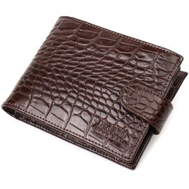 Купить - Функциональный небольшой бумажник для мужчин из натуральной кожи с тиснением под крокодила BOND 21998 Коричневый, фото , характеристики, отзывы