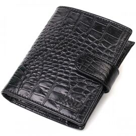 Придбати Чоловічий фактурний вертикальний гаманець із натуральної шкіри з тисненням під крокодила BOND 22004 Чорний, image , характеристики, відгуки