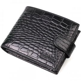 Придбати Чоловічий фактурний горизонтальний гаманець із натуральної шкіри з тисненням під крокодила BOND 22008 Чорний, image , характеристики, відгуки