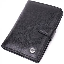 Купить - Практичный мужской бумажник с блоком под документы из натуральной кожи ST Leather 22478 Черный, фото , характеристики, отзывы