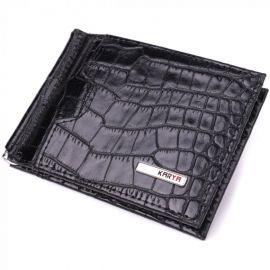 Купить Удобный мужской зажим из натуральной фактурной кожи под крокодила KARYA 22886 Черный, фото , характеристики, отзывы