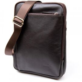 Купить Модная сумка планшет с накладным карманом на молнии в гладкой коже 11282 SHVIGEL, Коричневая, фото , характеристики, отзывы
