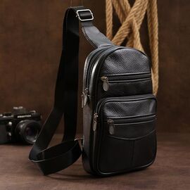 Придбати Компактна шкіряна чоловіча сумка через плече Vintage 20000 Чорний, image , характеристики, відгуки