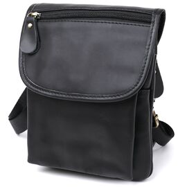 Купить - Кожаная небольшая мужская сумка через плечо Vintage 20467 Черный, фото , характеристики, отзывы