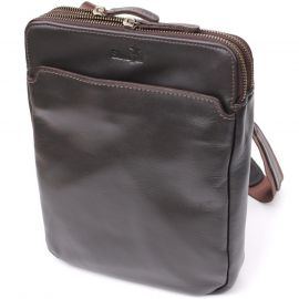 Купить Вертикальная мужская сумка через плечо из гладкой натуральной кожи Shvigel 20868_1 Коричневый, фото , характеристики, отзывы