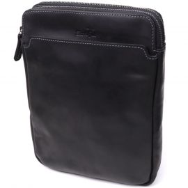 Купить Практичная мужская сумка через плечо из винтажной натуральной кожи Shvigel 20870_1 Черный, фото , характеристики, отзывы