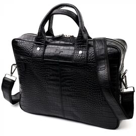 Придбати Красива чоловіча сумка-портфель із фактурної шкіри KARYA 20873 Чорний, image , характеристики, відгуки