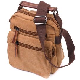 Купить Небольшая мужская сумка из плотного текстиля 21226 Vintage Коричневая, фото , характеристики, отзывы