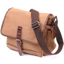 Купить - Функциональная мужская сумка с клапаном из текстиля 21249 Vintage Коричневая, фото , характеристики, отзывы