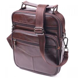 Придбати Зручна чоловіча сумка з ручкою шкіряна 21276 Vintage Коричнева, image , характеристики, відгуки