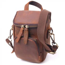 Придбати Компактна чоловіча сумка з натуральної вінтажної шкіри 21295 Vintage Коричнева, image , характеристики, відгуки