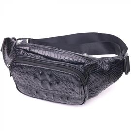 Придбати Стильна поясна сумка з натуральної шкіри з фактурою під крокодила 21297 Vintage Чорна, image , характеристики, відгуки