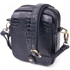 Придбати Невелика чоловіча сумка з натуральної шкіри з фактурою під крокодила 21299 Vintage Чорна, image , характеристики, відгуки