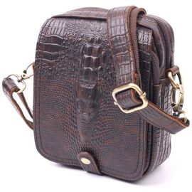 Купить Фактурная мужская сумка из натуральной кожи с тиснением под крокодила 21300 Vintage Коричневая, фото , характеристики, отзывы